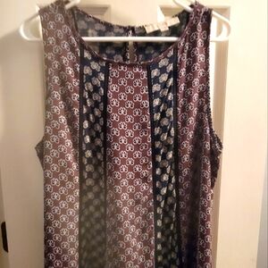 Floral Sleeveless Top - Brown and Blue